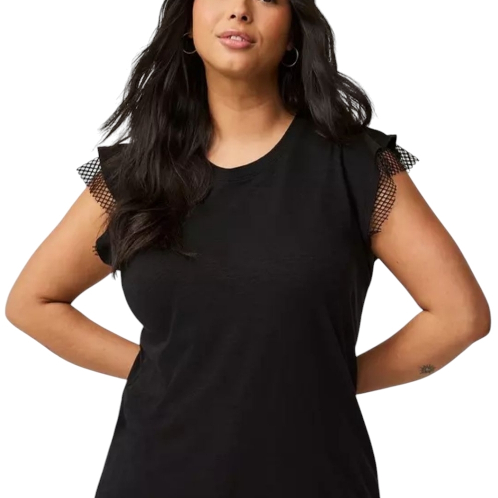 Torrid Women's Vintage Slub Crew Netting Double Ruffle Whimsigoth Tee size 6X/30